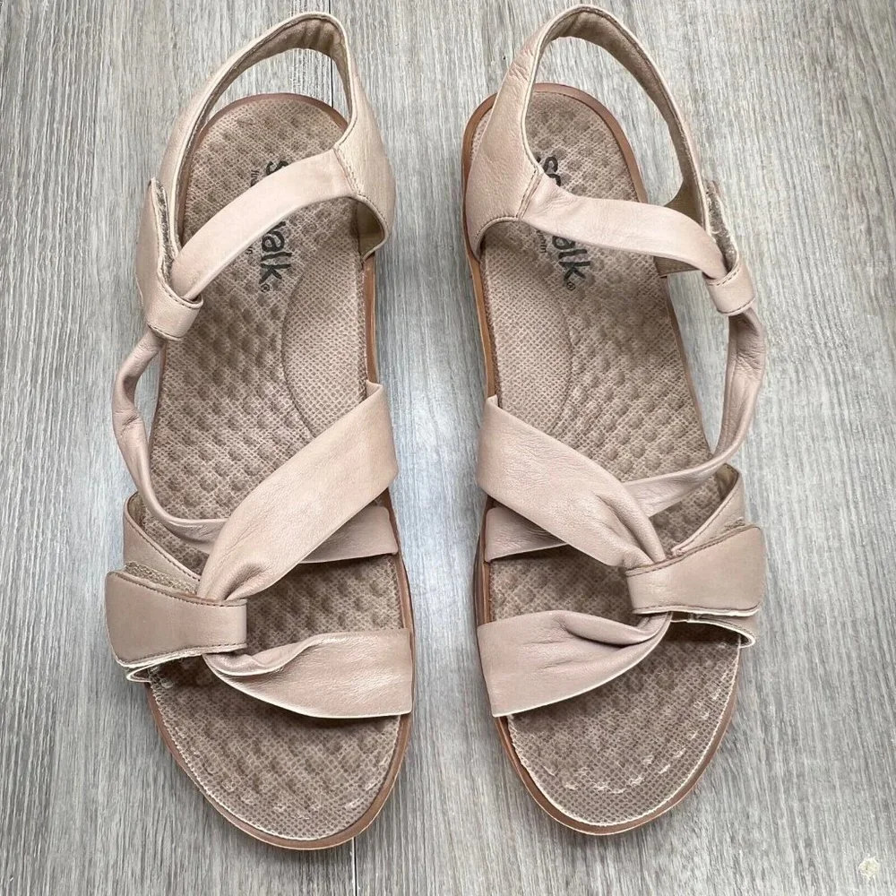 SoftWalk Sandals Womens Size 12M Del Rey Platform Comfort Strappy Leather Beige